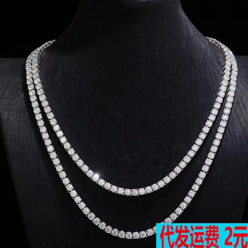 Hip-Hop Necklace Men'S 5Mm Alloy Rhinestone Row Tennis Chain Hip-Hop Necklace Bracelet Simple All-Match - Image 2